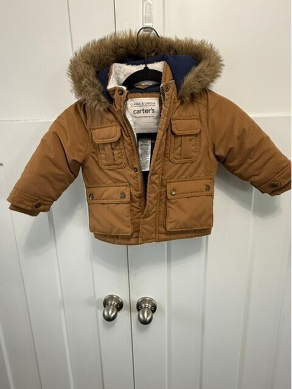 NWOT Carter's toddler winter parka faux fur hood warm fleece lined size 18 mo.